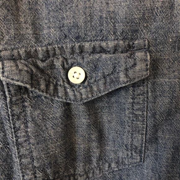 Chambray lace Boho western denim button up shirt coastal cowgirl pearl buttons - Picture 8 of 9